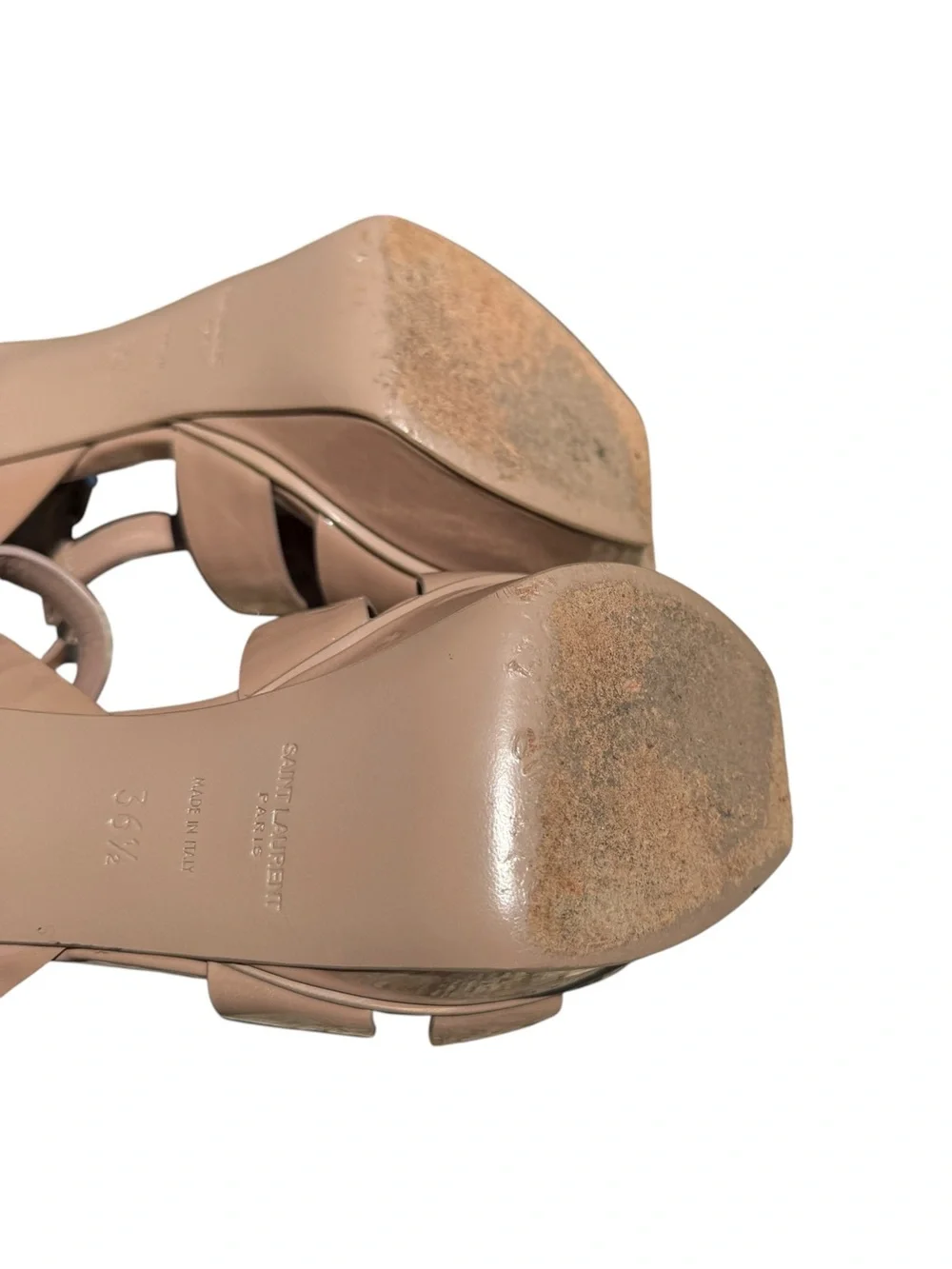 Yves Saint Laurent YSL Tribute 105 Nude Patent Platform Heels EU 36.5 Italy Luxe